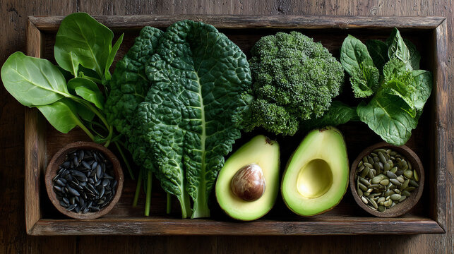 Fresh Green Leafy Vegetables Rich in Vitamin B Complex | Healthy Nutrition Ingredients Closeup