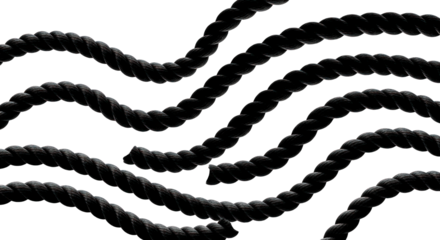 Black Ropes Waving on White Background.