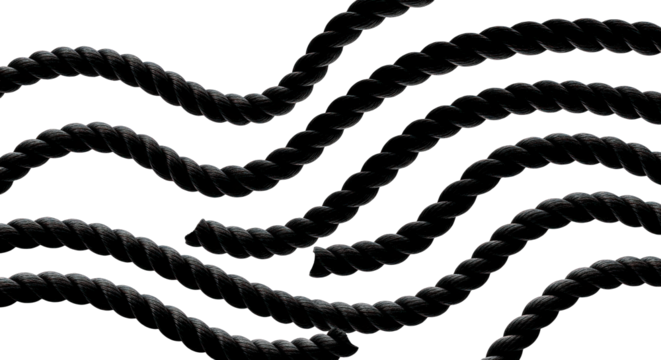 Black Ropes Waving on White Background.