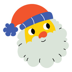 Cartoon Santa Claus Face With Red Hat Blue Band And Fluffy White Beard Yellow Face Orange Nose White Eyes On Transparent Background