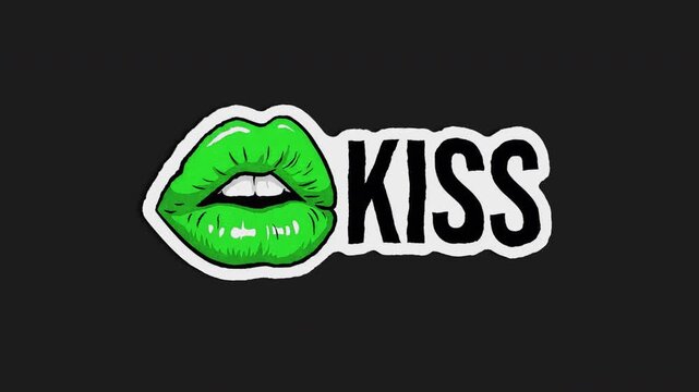 Green Kiss Wiggle Sticker, Doodle Style