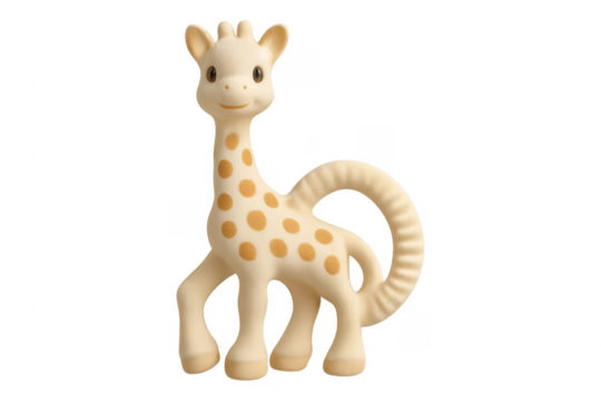 Baby giraffe toy teething ring on transparent background