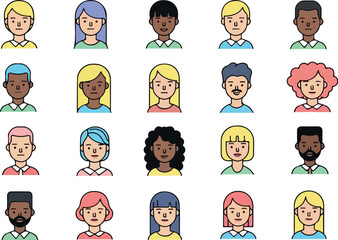 Diverse People Avatars A Collection of Colorful Portraits.