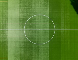Aerial View of Soccer Field Center Circle and Lines on Green Grass
