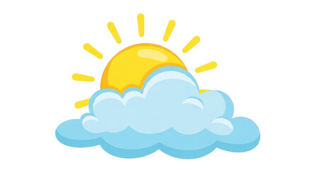 Sunny day weather icon with cloud and bright yellow sun rays transparent background
