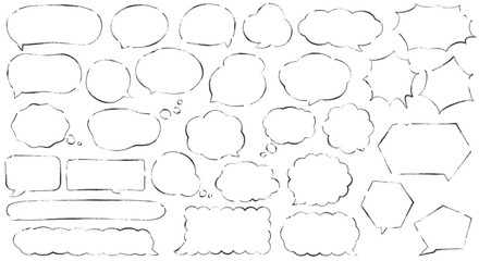 Obraz premium 墨書き風の吹き出しイラストセット（黒線・白塗り・筆ペン風）
