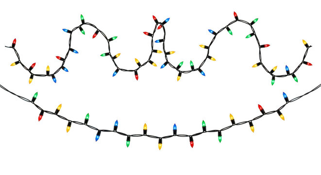 Bright festive string lights glowing in the dark for holiday celebrations transparent background