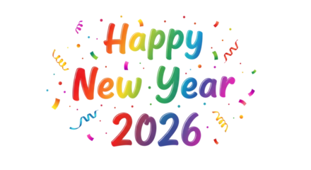 Happy new year 2026 colorful confetti
