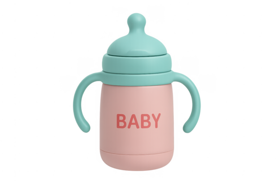 Insulated baby bottle with handles on transparent background - Powered by Adobe