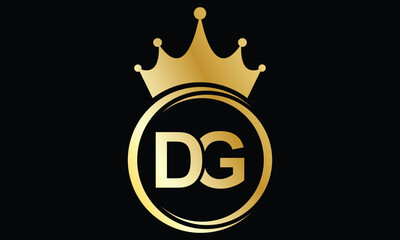 abstract golden gradient DG crown letter logo.