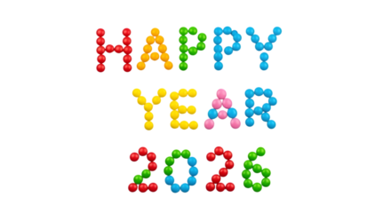 Happy year 2026 text made of colorful candy