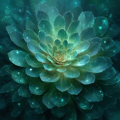 The vibrant conceptual art depicts a growing succulent plant, with bright green energy bursting from its center, symbolizing life, growth, and rebirth in a digital painting style.