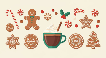 Christmas cookies and hot chocolate festive collection.