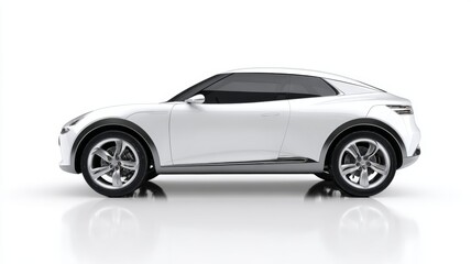 Fototapeta premium Modern white crossover suv on a clean white background casting soft shadow, sleek urban vehicle for transport, automotive design, and contemporary car concept