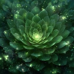 The vibrant conceptual art depicts a growing succulent plant, with bright green energy bursting from its center, symbolizing life, growth, and rebirth in a digital painting style.