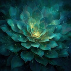 The vibrant conceptual art depicts a growing succulent plant, with bright green energy bursting from its center, symbolizing life, growth, and rebirth in a digital painting style.