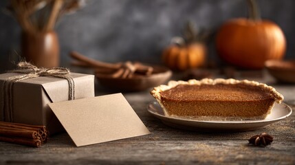 Obraz premium a pumpkin pie and a gift box 