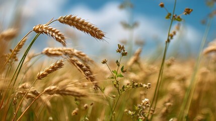 a sunny day in the wheat field weeds. wheat field