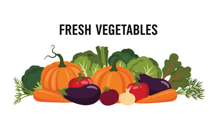 Illustration of a vibrant assortment of fresh vegetables with the text \.