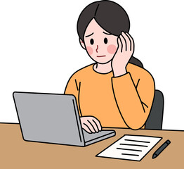 woman thinking in front of laptop