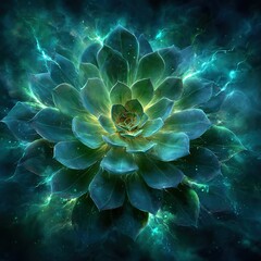 The vibrant conceptual art depicts a growing succulent plant, with bright green energy bursting from its center, symbolizing life, growth, and rebirth in a digital painting style.