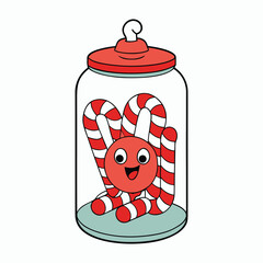 Obraz premium A clear glass jar filled with festive red and white candy canes, shining brightly with holiday charm, perfect for Christmas decoration or a sweet seasonal treat. 