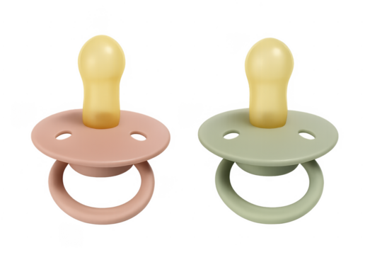 Pink and green baby pacifiers on transparent background - Powered by Adobe