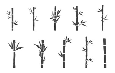 Bamboo silhouettes on white background, Bamboo svg, Bamboo tree silhouette, Bamboo tree svg, Bamboo plant silhouette, Bamboo vector. 