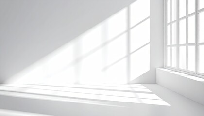 Bright room corner, sunlight streams through gridded window