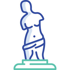 Classical Sculpture of a Venus Statue with Blue and White Outline on a White Background