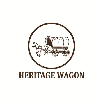 Vintage Horse Drawn Covered Wagon Circle Badge