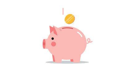 Piggy bank illustration with falling coin, promoting savings and financial literacy for personal finance, investment planning, and retirement savings goals.