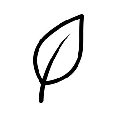 Simple black outline of a single leaf with a stem and vein