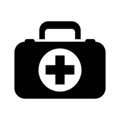 Obraz premium Black silhouette of a first aid kit with a white cross symbol inside a circle