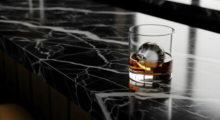 Luxury Whiskey on Black Marble Countertop