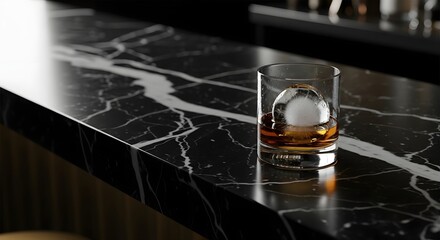 Whiskey on black marble bar counter