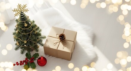 Christmas Gift with Decorated Tree on White Background