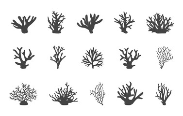 Set of sea corals and seaweed silhouette, Sea coral svg, Seaweed silhouettes, Sea corals silhouette, Seaweed svg, Coral svg, Coral clipart. 