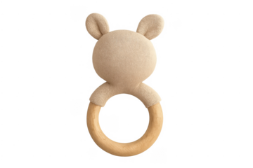 Baby rabbit teether toy with wood ring