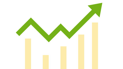 A 3D bar chart diagram illustrates business success and financial growth with an upward arrow