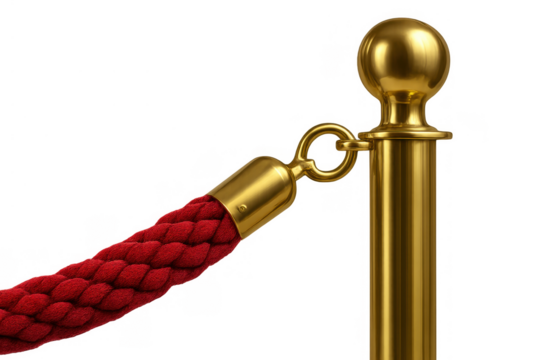 Golden stanchion with a luxurious red velvet rope creating a vip barrier, representing exclusivity and special entrance