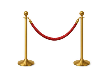 Red velvet rope barrier separating exclusive vip area, golden stanchions creating a distinguished entry, transparent background
