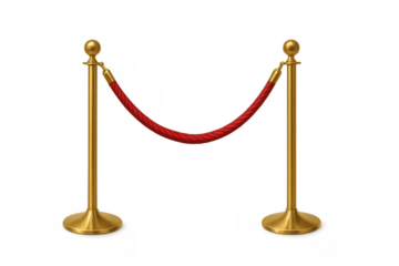 Red velvet rope barrier separating exclusive vip area, golden stanchions creating a distinguished entry, transparent background
