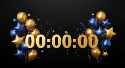 New Year Countdown Celebration with Balloons and Confetti.