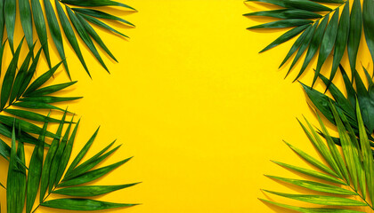 Exotic tropical leaves framing a bright yellow background
4