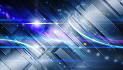 Fototapeta premium Abstract design of a digital background featuring a futuristic and modern layout with light trails and shapes. The dynamic composition creates a sense of technology and movement