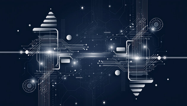 Abstract digital technology design with interconnected lines and glowing dots. It has a futuristic look that conveys connectivity and innovation