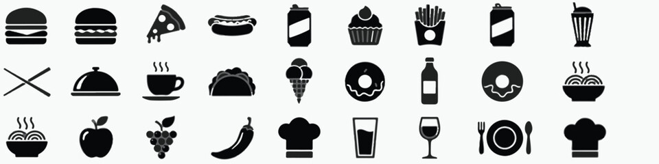 Minimalist Food and Drink Icon Set &ndash; Meals, Beverages, Restaurant Elements 1