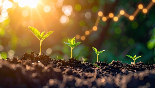 Growing seedlings and financial growth graph in nature with business concept. - Powered by Adobe