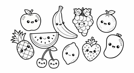 Adorable Kawaii Fruit Collection for Coloring Fun.